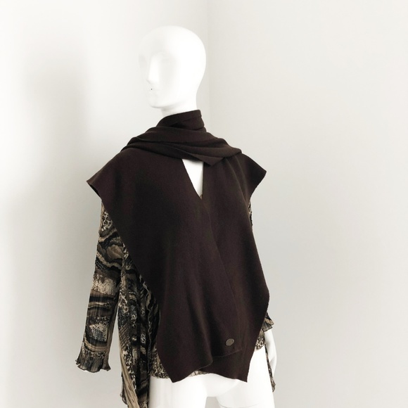 Chanel Shawl Scarf Chocolate Brown Knit Split Shawl Vintage 80s Rare with COA - Picture 4 of 8